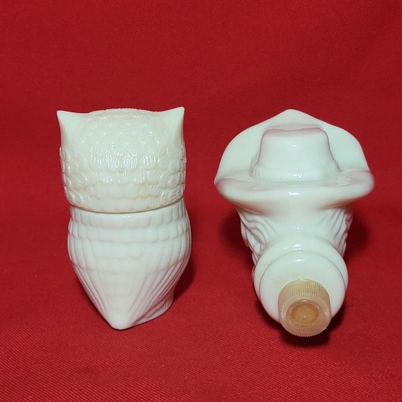 VTG Avon Collectibles Owl & Cowboy Cream Glass Decanter Set of 2 - Picture 9 of 11
